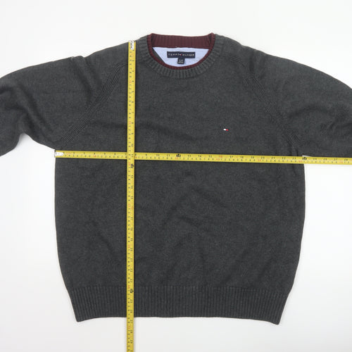 Tommy Hilfiger Men’s Grey Cotton Crew Neck Logo Pullover Jumper XL