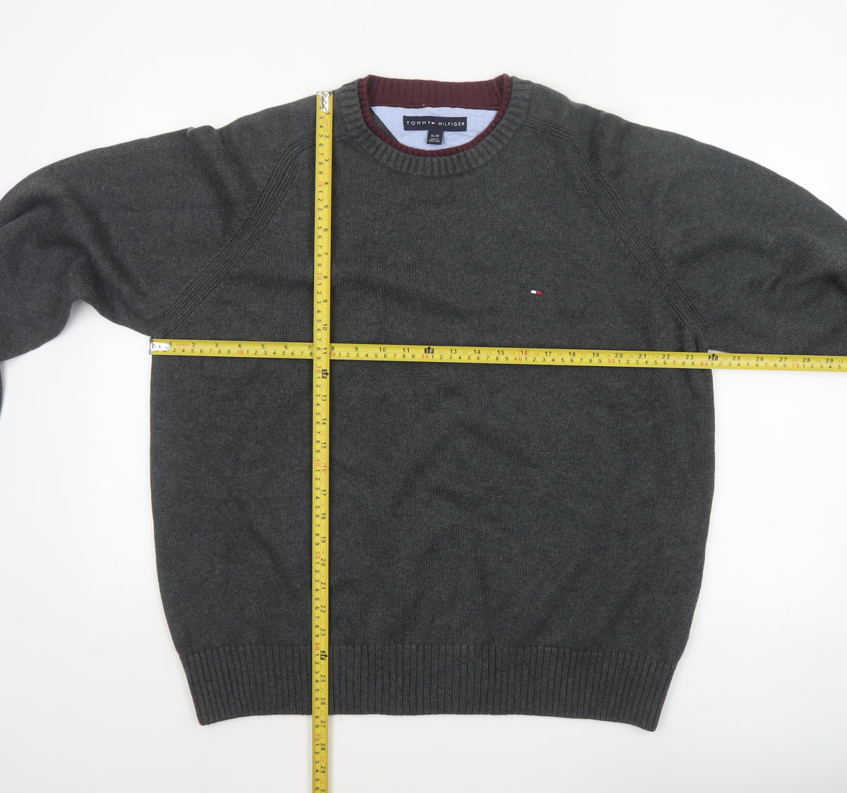 Tommy Hilfiger Men’s Grey Cotton Crew Neck Logo Pullover Jumper XL