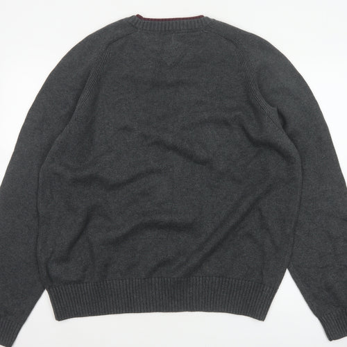 Tommy Hilfiger Men’s Grey Cotton Crew Neck Logo Pullover Jumper XL
