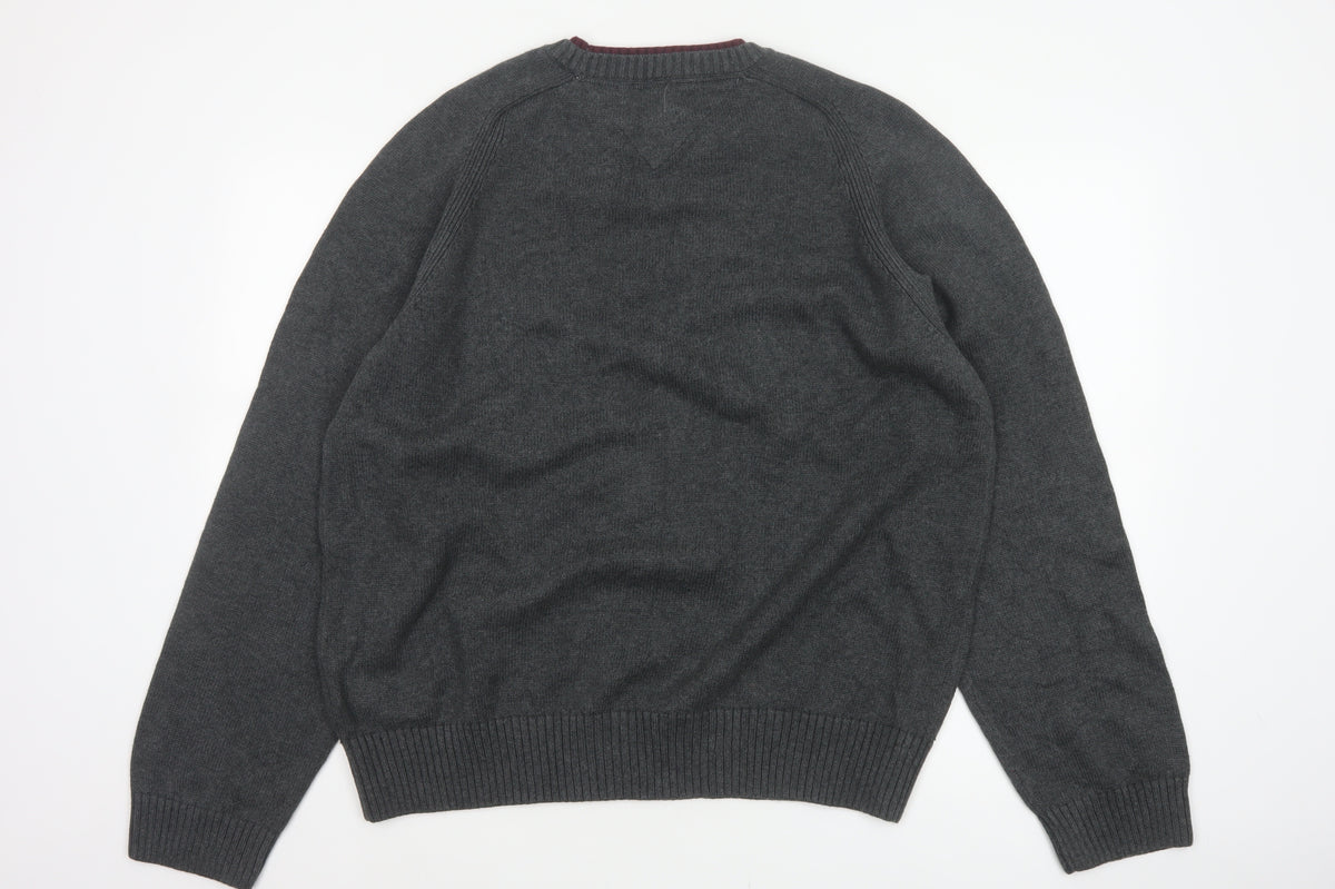 Tommy Hilfiger Men’s Grey Cotton Crew Neck Logo Pullover Jumper XL