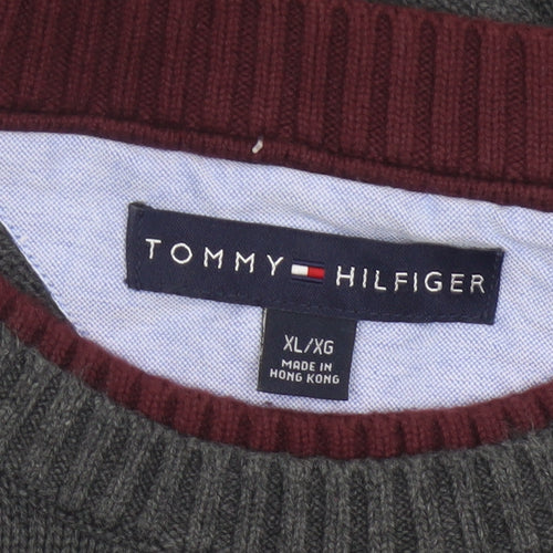 Tommy Hilfiger Men’s Grey Cotton Crew Neck Logo Pullover Jumper XL