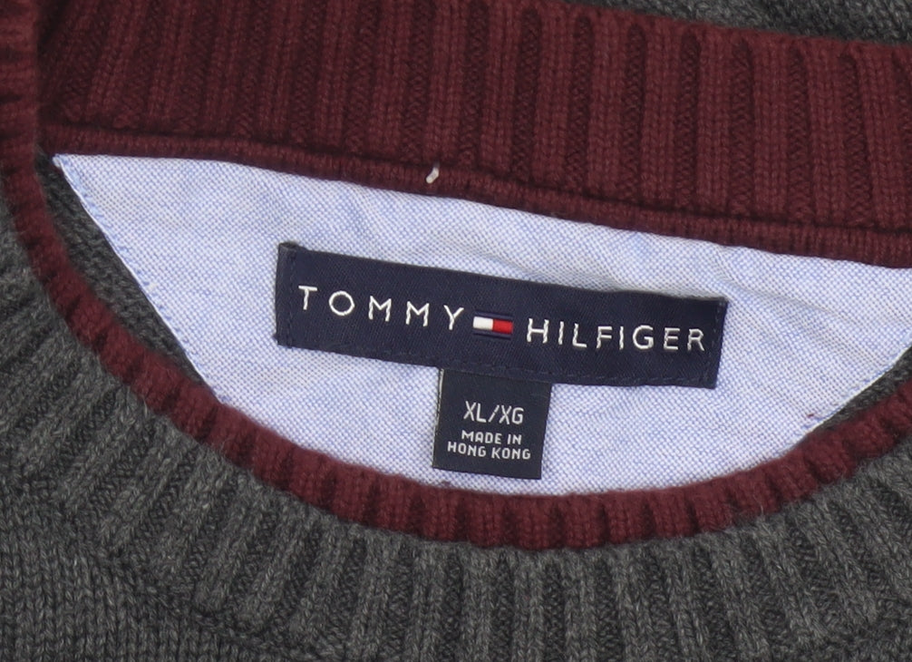 Tommy Hilfiger Men’s Grey Cotton Crew Neck Logo Pullover Jumper XL