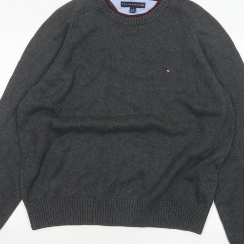 Tommy Hilfiger Men’s Grey Cotton Crew Neck Logo Pullover Jumper XL