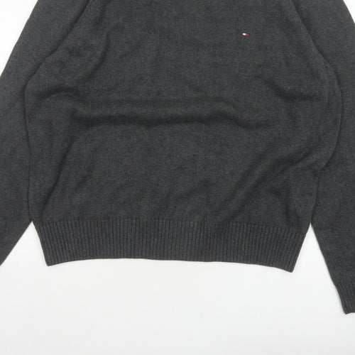 Tommy Hilfiger Men’s Grey Cotton Crew Neck Logo Pullover Jumper XL