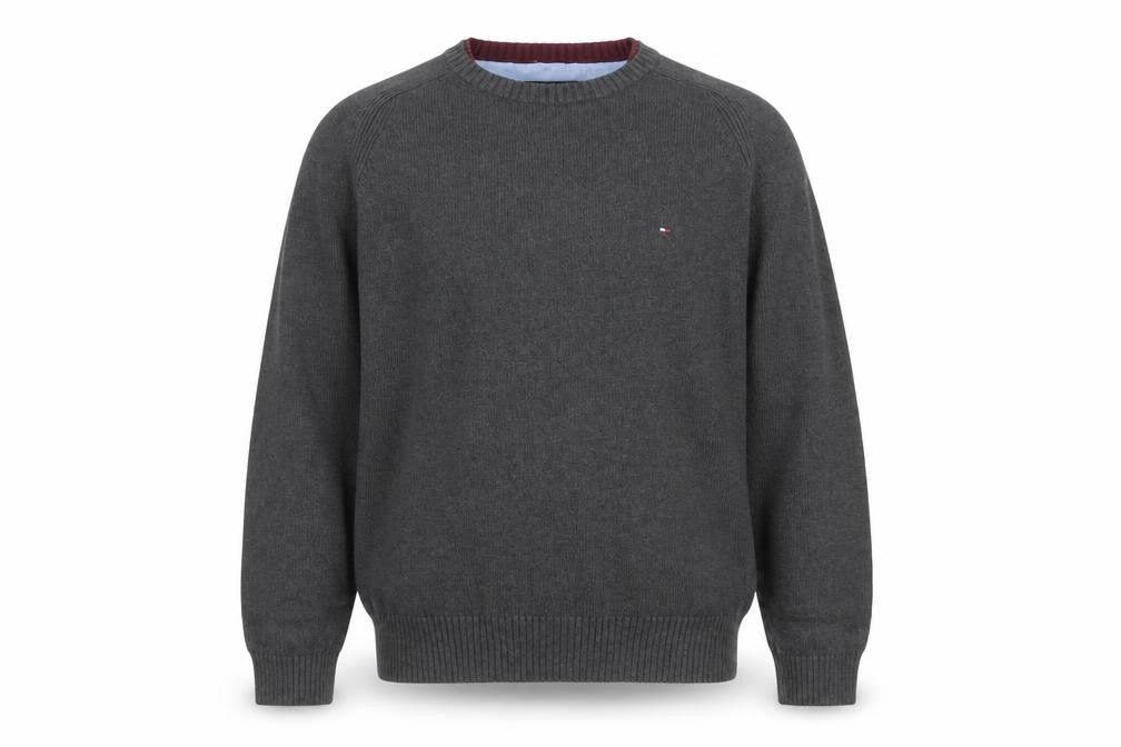 Tommy Hilfiger Men’s Grey Cotton Crew Neck Logo Pullover Jumper XL