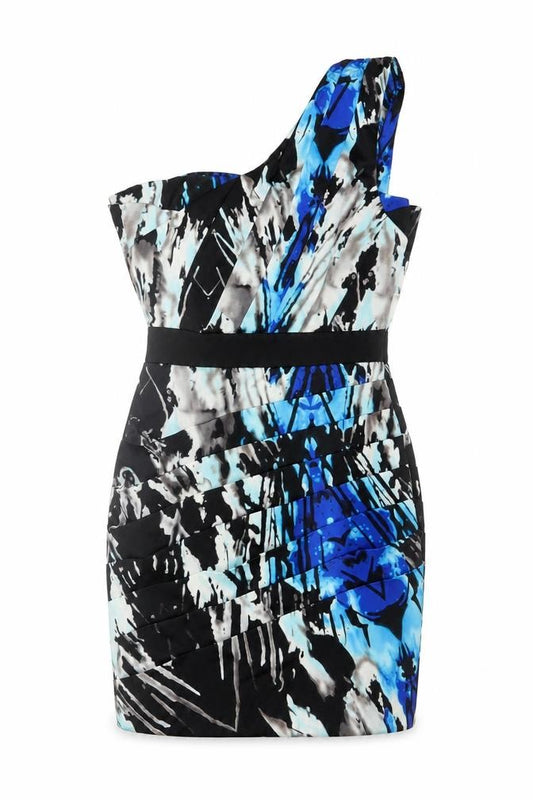 Lipsy Women Blue Multicoloured UK 10 One Shoulder Bodycon Party Dress