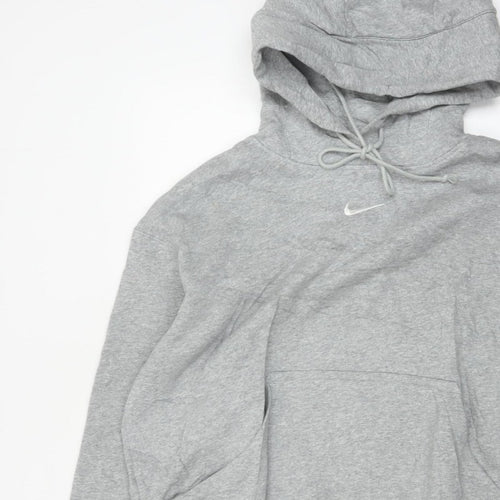 Nike Men's Grey Small Swoosh Pullover Hoodie Sports Logo