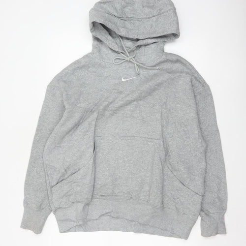 Nike Men's Grey Small Swoosh Pullover Hoodie Sports Logo
