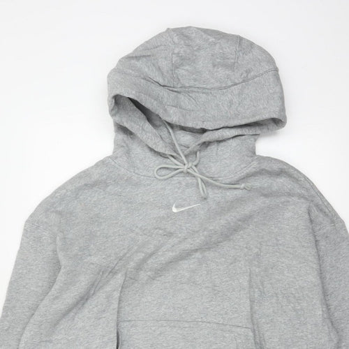 Nike Men's Grey Small Swoosh Pullover Hoodie Sports Logo