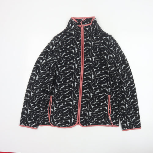 Tu Women’s Black Fleece Jacket Size 16 Full Zip Pink Trim