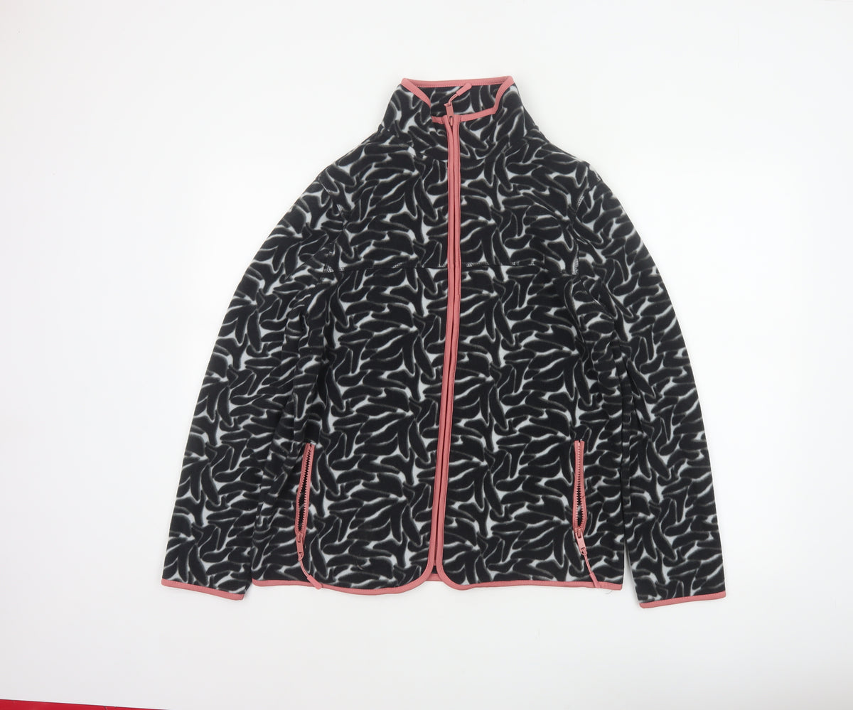 Tu Women’s Black Fleece Jacket Size 16 Full Zip Pink Trim