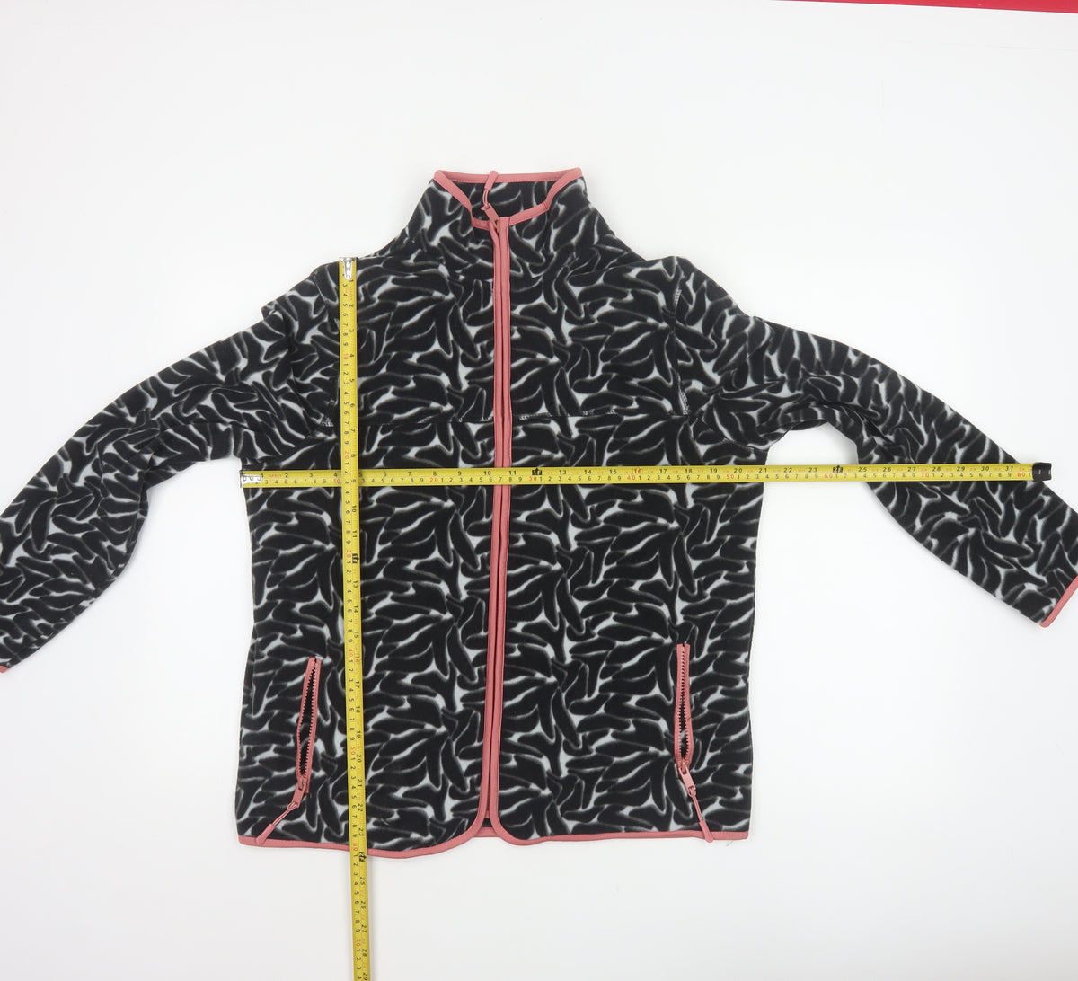Tu Women’s Black Fleece Jacket Size 16 Full Zip Pink Trim