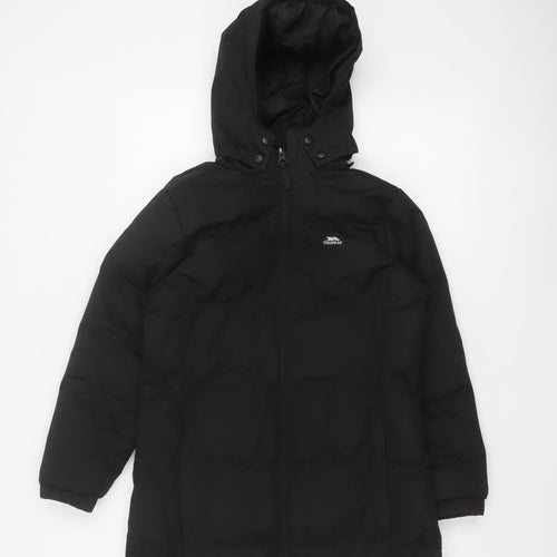 Trespass Girls Black 9-10 Years Waterproof Hooded Parka Coat