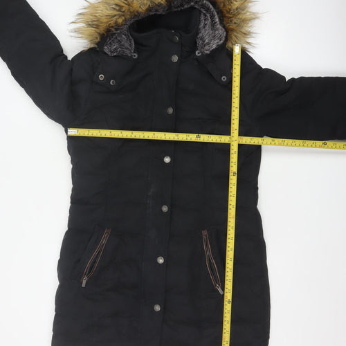 FatFace Women's Black UK 10 Long Hooded Fur Trim Parka Puffer Coat