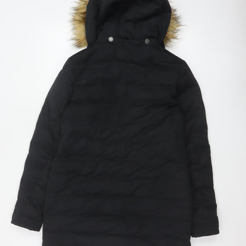 FatFace Women's Black UK 10 Long Hooded Fur Trim Parka Puffer Coat