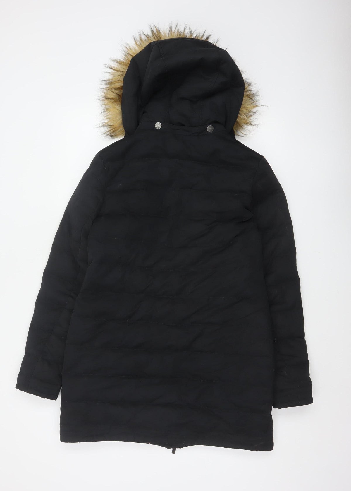 FatFace Women's Black UK 10 Long Hooded Fur Trim Parka Puffer Coat