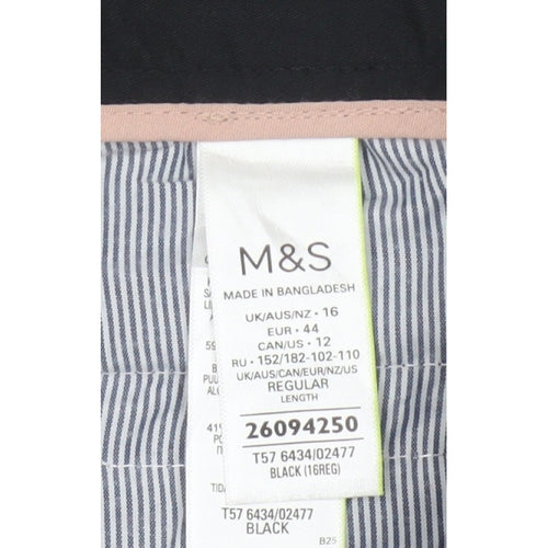 M&S Women Black Size 16 Regular Tapered Tailored Work Trousers