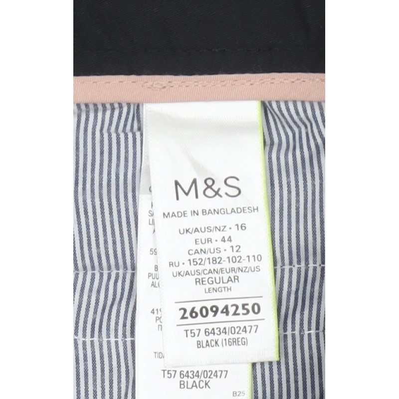 M&S Women Black Size 16 Regular Tapered Tailored Work Trousers