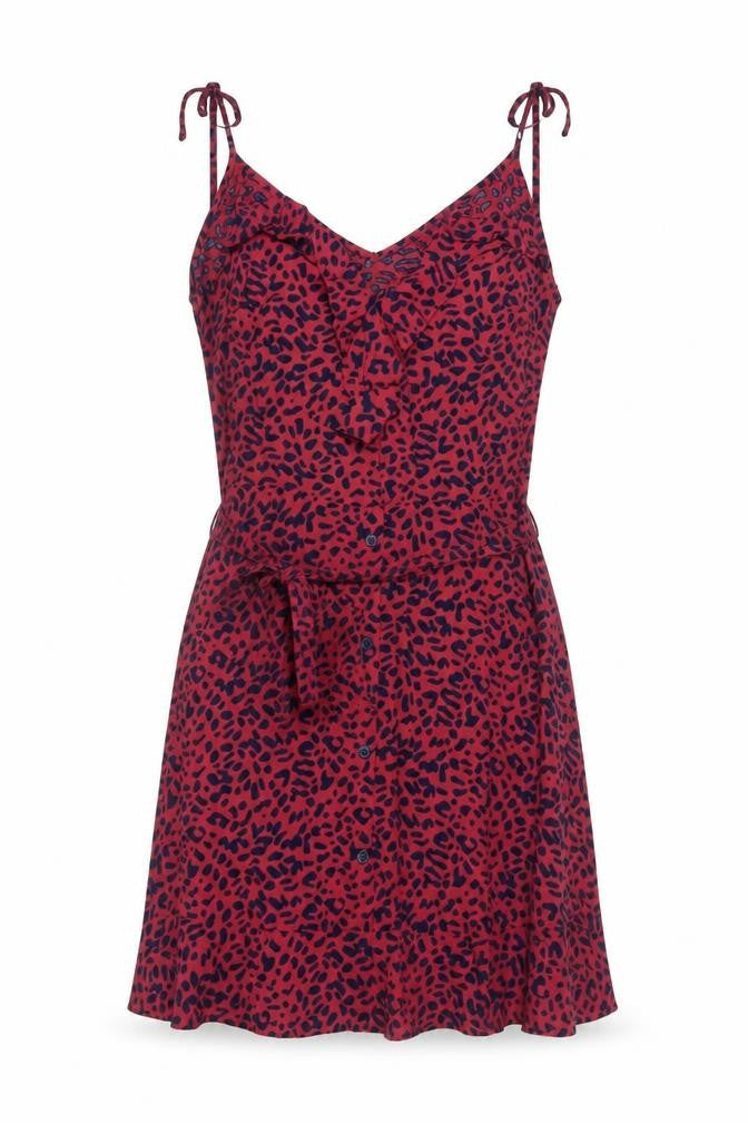 Oasis Women Red Animal Print UK 12 Skater Mini Tie Strap Dress