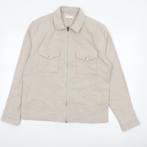 Reiss Men’s Beige L Cotton Full Zip Basic Jacket Collared