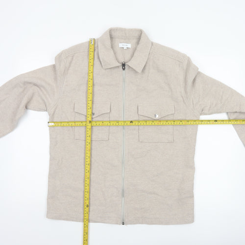 Reiss Men’s Beige L Cotton Full Zip Basic Jacket Collared