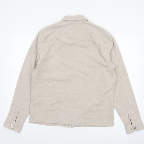 Reiss Men’s Beige L Cotton Full Zip Basic Jacket Collared