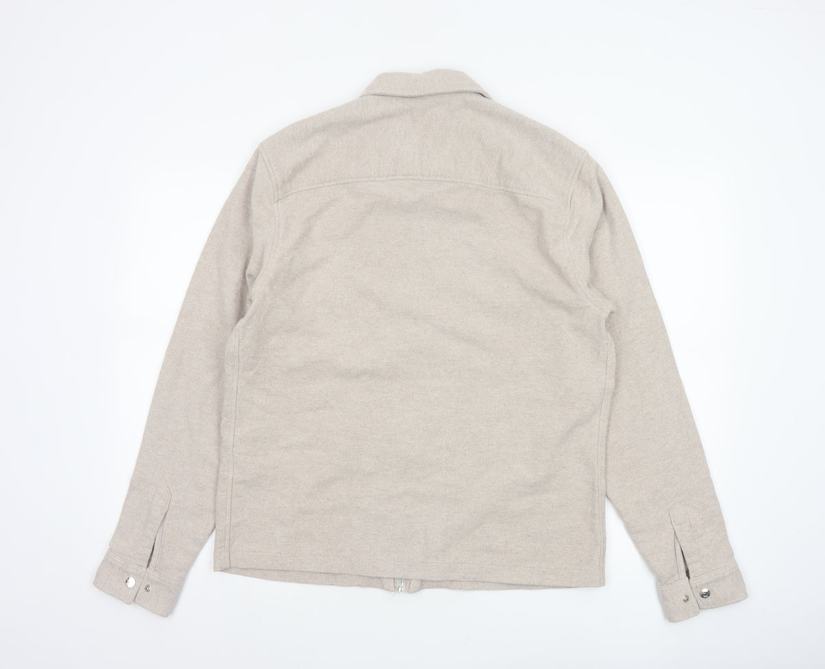 Reiss Men’s Beige L Cotton Full Zip Basic Jacket Collared