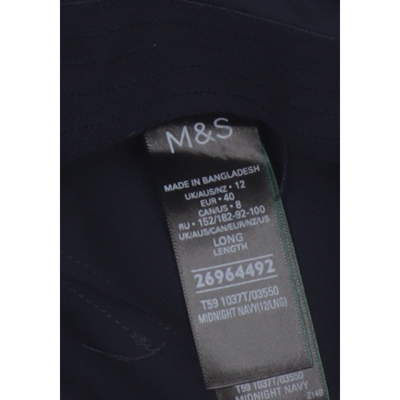 M&S Women’s Navy UK 12 Long Tapered Stretch Trousers