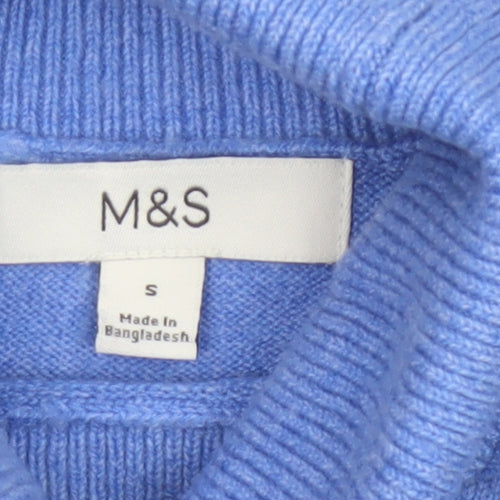 Marks and Spencer Women Blue S Roll Neck Knit Pullover Jumper