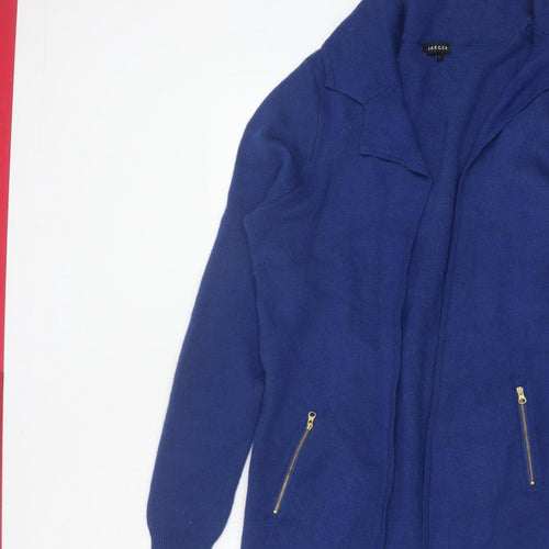 Jaeger Women’s Blue L Longline Open Knit Cardigan Zip Pockets