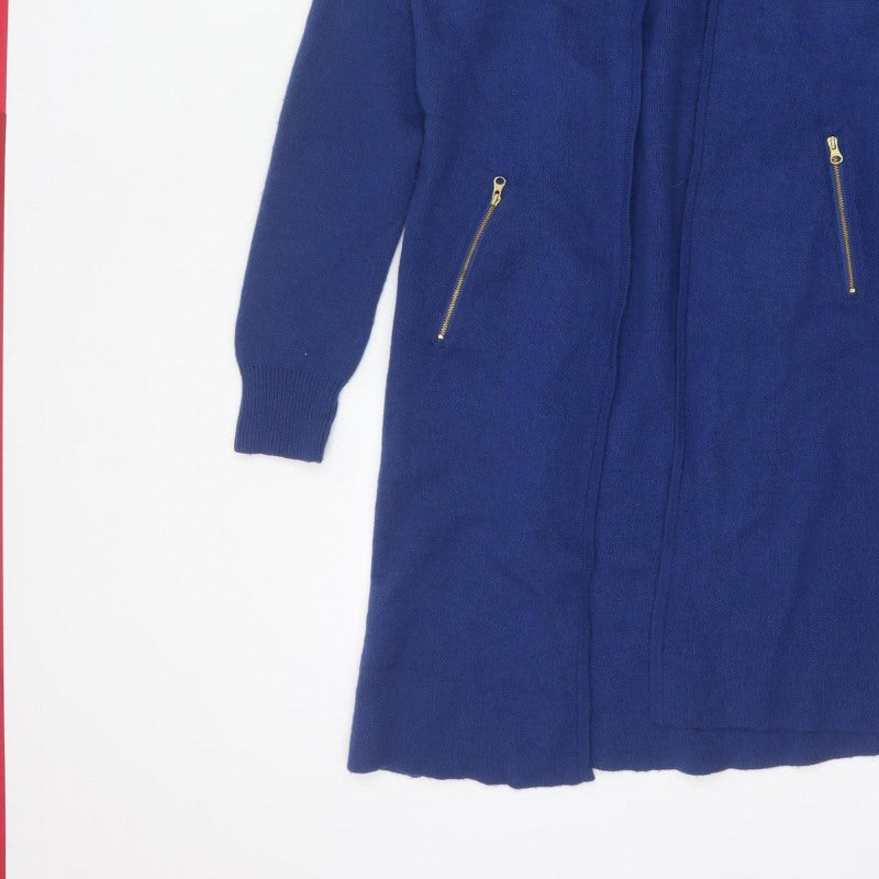 Jaeger Women’s Blue L Longline Open Knit Cardigan Zip Pockets