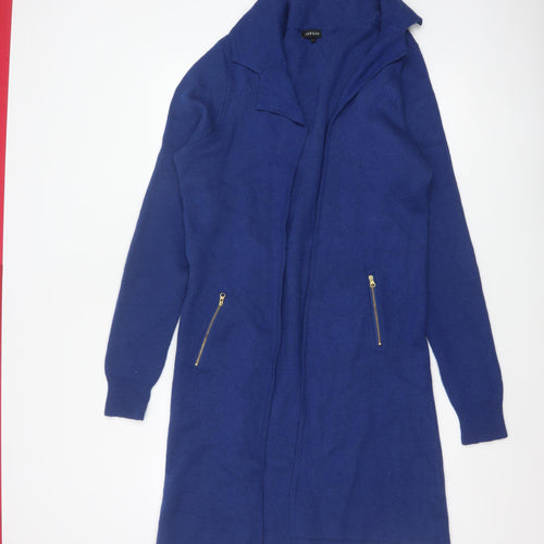 Jaeger Women’s Blue L Longline Open Knit Cardigan Zip Pockets