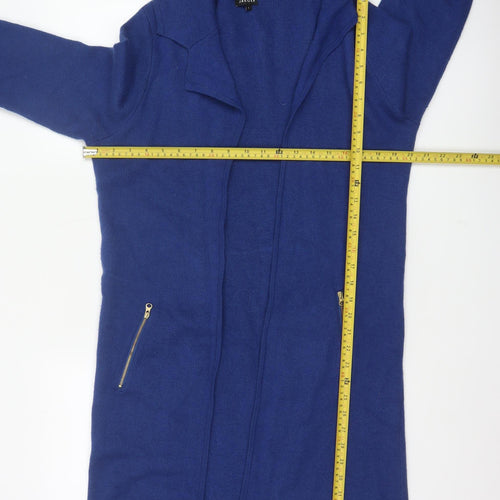 Jaeger Women’s Blue L Longline Open Knit Cardigan Zip Pockets