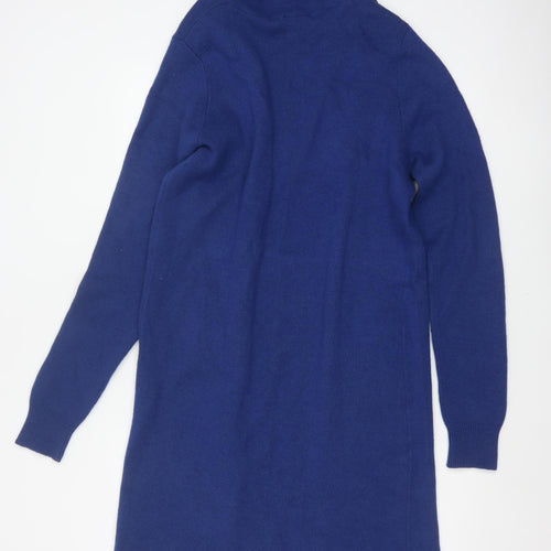 Jaeger Women’s Blue L Longline Open Knit Cardigan Zip Pockets