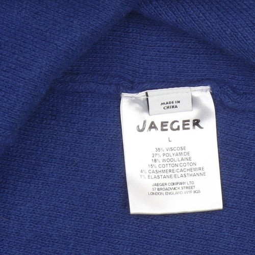 Jaeger Women’s Blue L Longline Open Knit Cardigan Zip Pockets