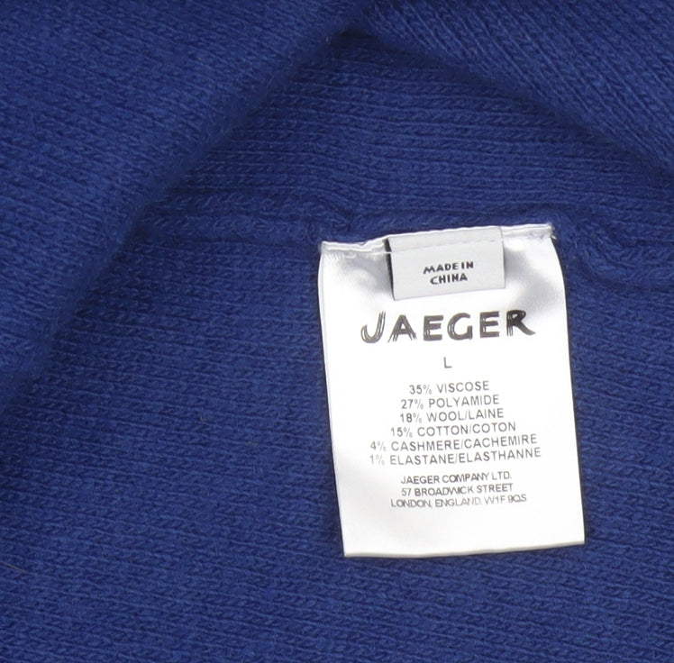 Jaeger Women’s Blue L Longline Open Knit Cardigan Zip Pockets