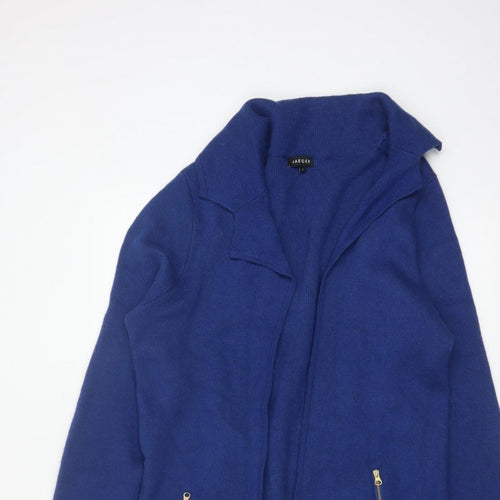 Jaeger Women’s Blue L Longline Open Knit Cardigan Zip Pockets
