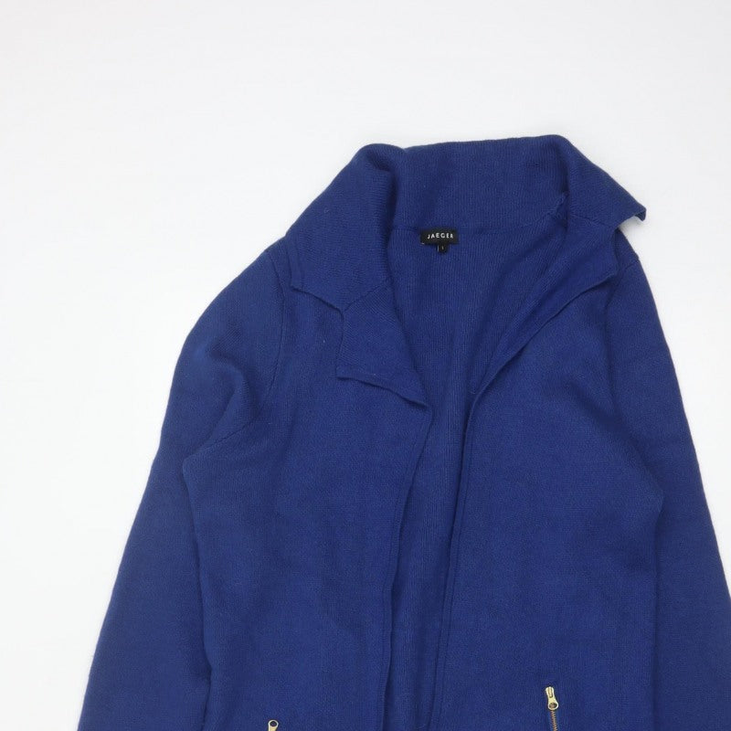 Jaeger Women’s Blue L Longline Open Knit Cardigan Zip Pockets