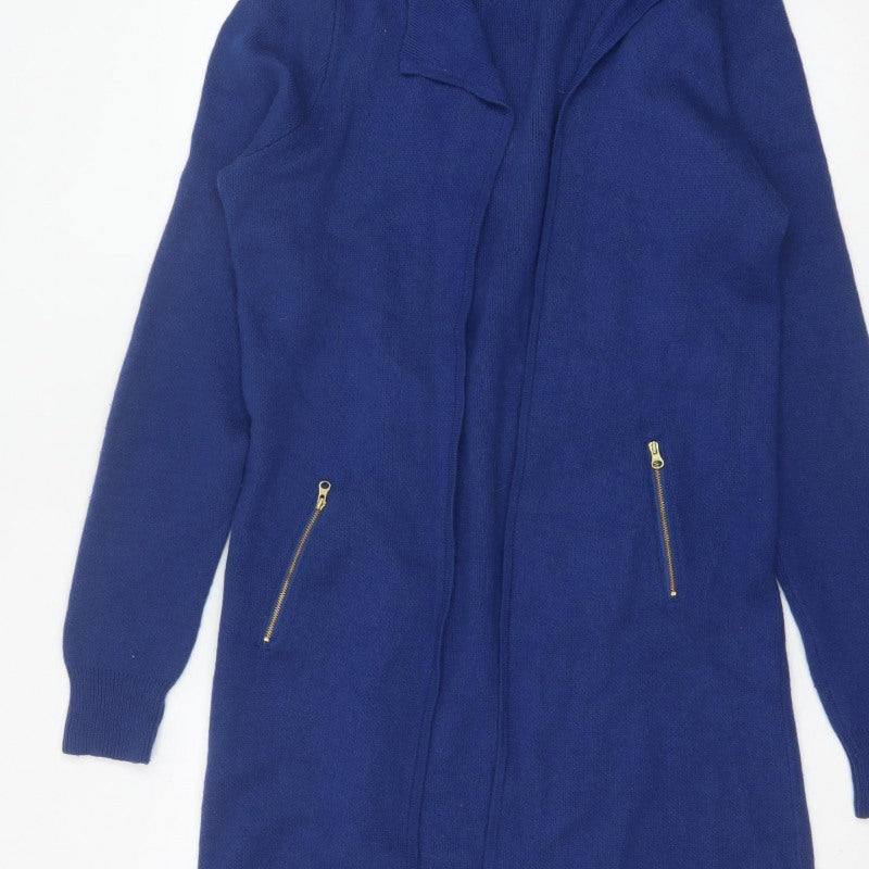 Jaeger Women’s Blue L Longline Open Knit Cardigan Zip Pockets