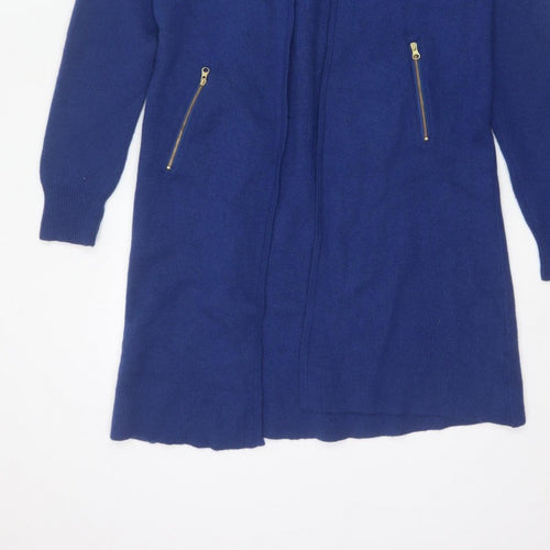 Jaeger Women’s Blue L Longline Open Knit Cardigan Zip Pockets