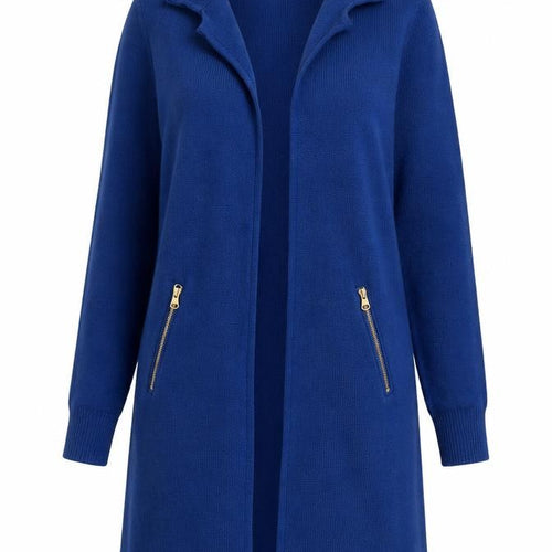 Jaeger Women’s Blue L Longline Open Knit Cardigan Zip Pockets