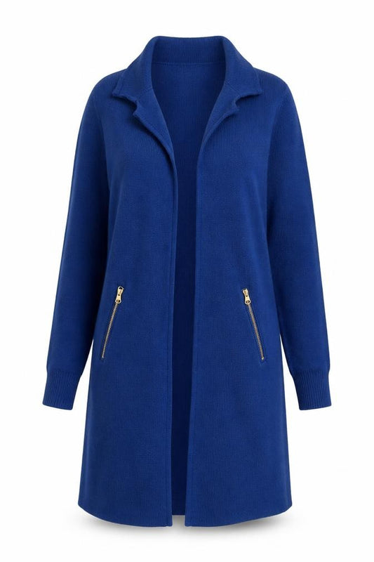 Jaeger Women’s Blue L Longline Open Knit Cardigan Zip Pockets
