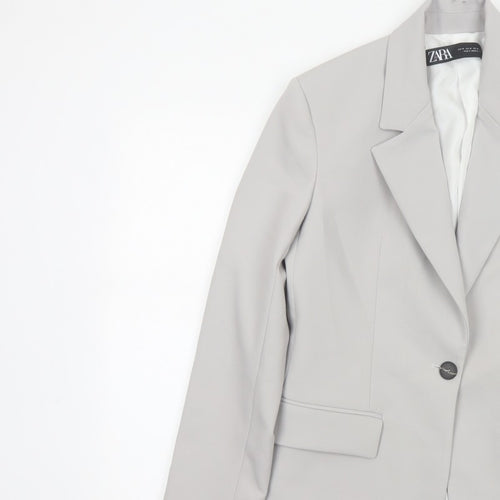 Zara Women Grey XS Long Tailored Peak Lapel Blazer Jacket