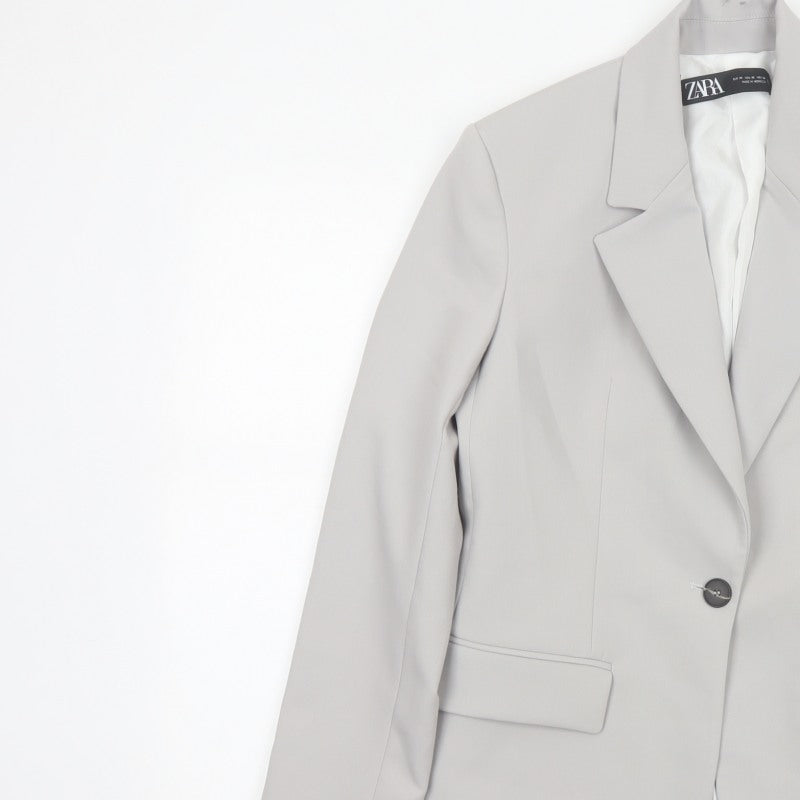 Zara Women Grey XS Long Tailored Peak Lapel Blazer Jacket