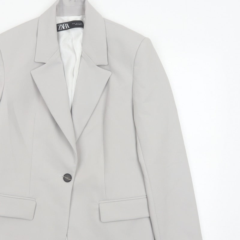 Zara Women Grey XS Long Tailored Peak Lapel Blazer Jacket