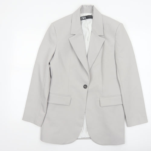 Zara Women Grey XS Long Tailored Peak Lapel Blazer Jacket