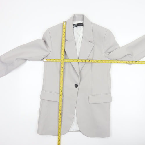 Zara Women Grey XS Long Tailored Peak Lapel Blazer Jacket