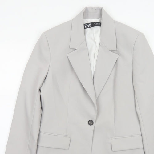 Zara Women Grey XS Long Tailored Peak Lapel Blazer Jacket
