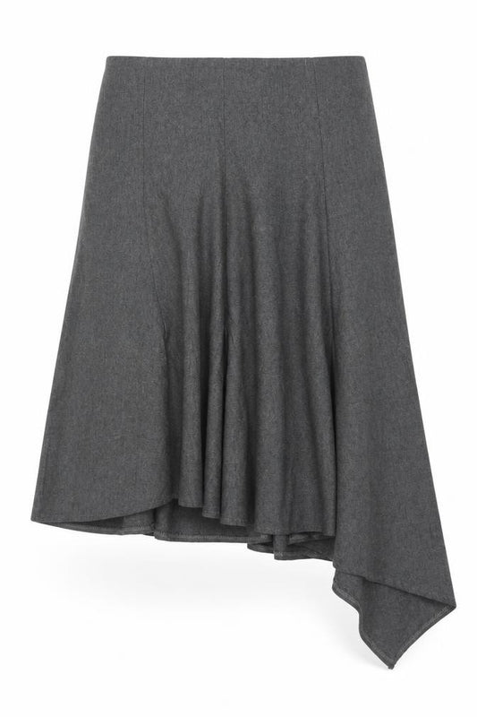 Topshop Women Grey UK 10 Asymmetric Flare Midi Wool Blend Skirt