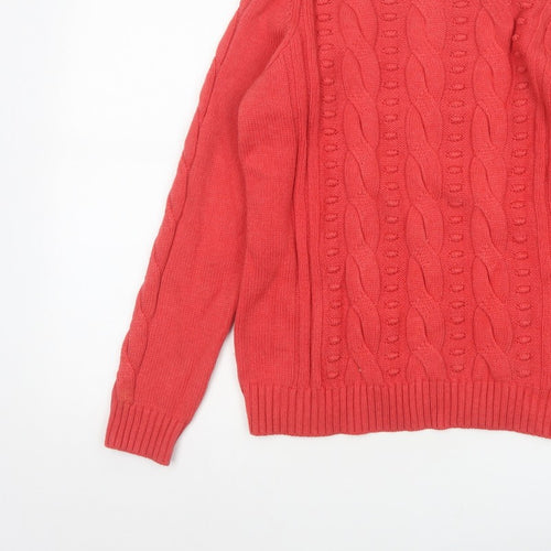 Mantaray Women Coral Pink Size 14 Cable-Knit Crew Neck Cotton Jumper